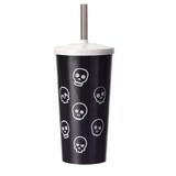 Copo caveira decorado com canudo 600ml caveirinha Preta - Injetemp