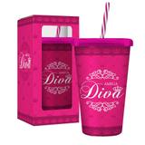 Copo Com Canudo 550ml - Amiga Diva - Brasfoot