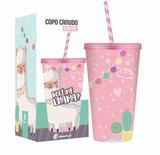 Copo com canudo - bichinhos - lhama - Brasfoot