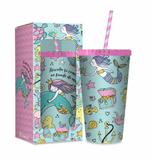 Copo com canudo - bichinhos - sereia kids - Brasfoot