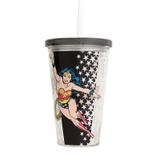 Copo com Canudo DC Mulher Maravilha 500 ml - Home Style