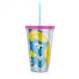 Copo Com Canudo E Glitter Smurfs Azul - Smurfette - Ludi