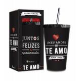 Copo com canudo - felizes e apaixonados - Brasfoot