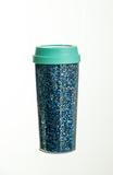Copo Com Canudo Tampa Brilhoso Plástico 450ml Azul - Cromus