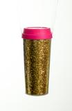 Copo Com Canudo Tampa Brilhoso Plástico 450ml Rosa Pink - Cromus