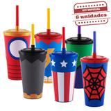 Copo com Tampa e Canudo Linha Herois Sortido 6 unidades Bezavel - Festabox
