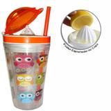 Copo de plastico com canudo e espremedor sxys-2101 laranja - Sanxya