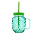 Copo de Vidro com Canudo Abacaxi Verde 540ml - Urban