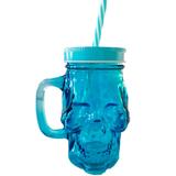 Copo De Vidro Com Canudo Caveira Azul 350ml - Versare anos dourados
