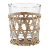 Copo de vidro e rattan bege 7,5cm x 6cm x 15,5cm - Btc decor