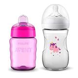 Copo Easy Sip Rosa + Mamadeira Petala 260ml Unicórnio Avent - Philips avent
