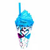 Copo Flamingo c/ Tampa Sorvete e Canudo Azul 500ml - Fwb