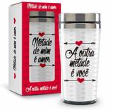 Copo inox térmico - amor - metade de mim é amor e a outra - Brasfoot