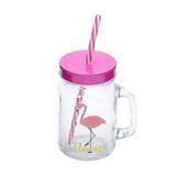 Copo Jarra Vidro C/Canudo Flamingo Rosa 450ml Urban