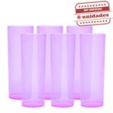 Copo Long Drink Slim Durável Rosa Neon 260ml 6 unidades Bezavel - Festabox