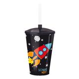Copo Plástico 500Ml C/Tampa/Canudo Astronauta Dec.Festas - Cromus