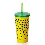 Copo Plástico com Canudo Decorado Frutas Maracujá 600 Ml - Injetemp