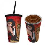 Copo Plástico com Tampa e Canudo BW Mulher Maravilha 500ml WB Mulher Maravilha Urban Vermelho
