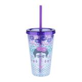 Copo Plástico com Tampa e Canudo Little Face Frida Kahlo 500ml Urban Rosa