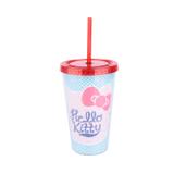Copo Plástico com Tampa e Canudo Pois Hello Kitty 500ml Urban Azul