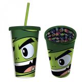 Copo Plástico com Tampa e Canudo WB Beast Boy Face 500ml Mutano Urban Verde
