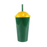 Copo Plástico Verde com Tampa Amarela e Canudo 550ml - Aluá festas