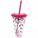 Copo Unicórnio Arco Íris c/ Canudo Pink 450ml - Fwb