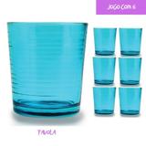Copo Vidro 400ml (Suco, água) TAVOLA jogo com 6 Azul - Casa linda