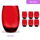 Copo Vidro 450ml (Suco, água) BELLAGIO jogo c/ 6 Vermelho - Casa linda