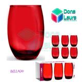 Copo Vidro 450ml (Suco água) BELLAGIO jogo c/ 6 Vermelho