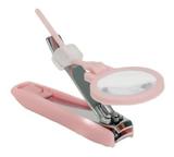 Cortador De Unha Infantil Bebê Rosa Com Lupa + Brinde - Bulba