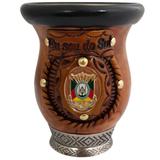 Cuia Para Chimarrão Mate De Porongo Natural Artesanal Brasão - Artesanato