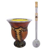 Cuia Tradicional Gaúcha Chimarrão Tererê Bomba Inox Escova Floreira e Cavalo - Zanline