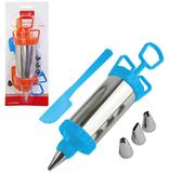 Decorador De Bolo Seringa Para Confeitar De Plastico Metal Com 4 Bicos + Espatula Na Cartela - Rio master