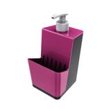 Dispenser Organizador Pia Para Detergente e Porta Esponja - Rosa/Chumbo - Crippa