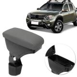 Encosto Descanso Braço Apoio Duster 11 a 19 Oroch 15 a 19 Cinza Couro Ecológico Encaixe Porta Copos - Nat