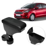 Encosto Descanso de Braço Apoio Ka Hatch Ka+ Sedan 15 a 18 Preto Couro Ecológico Encaixe Porta Copos - Nat