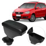 Encosto Descanso de Braço Apoio Polo Hatch Sedan 02 a 15 Preto Couro Ecológico Encaixe Porta Copos - Nat