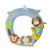 Enfeite de Porta Feltro Azul Safari Personalizado com Nome - Mais que baby