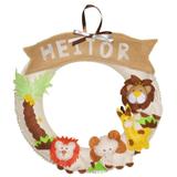 Enfeite de Porta Feltro Bege Safari Leão Girafa Elefante Personalizado com Nome - Mais que baby