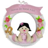 Enfeite de Porta Feltro Rosa Menina Chupeta Personalizado com Nome - Mais que baby