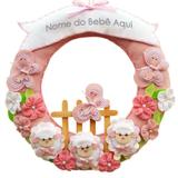 Enfeite de Porta Feltro Rosa Ovelhas Borboletas Flores Personalizado com Nome - Mais que baby
