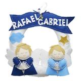 Enfeite de Porta Guirlanda Feltro Azul Anjos Personalizado com Nome - Mais que baby