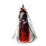 Enfeite Halloween Bruxa com Vassoura Roupa Laranja 88x23cm - Cromus