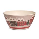 Enfeite Natal Bowl Fibra de Bambu Colorido Estampa Casinhas - Cromus