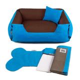 Enxoval Cama Pet Cachorro Gato Dupla Face Lola - EGG - Marrom Azul - Senhor bicho
