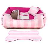 Enxoval Cama Pet Cachorro Gato Dupla Face Lola - G - Listras Rosa - Senhor bicho