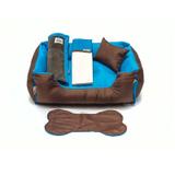 Enxoval Cama Pet Cachorro Gato Dupla Face Lola - G - Marrom Azul - Senhor bicho