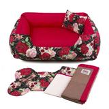 Enxoval Cama Pet Cachorro Gato Dupla Face Lola - P - Caveiras Vermelho - Senhor bicho