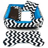Enxoval Cama Pet Cachorro Gato Pandora C/ Zíper - G - Chevron Azul - Senhor bicho